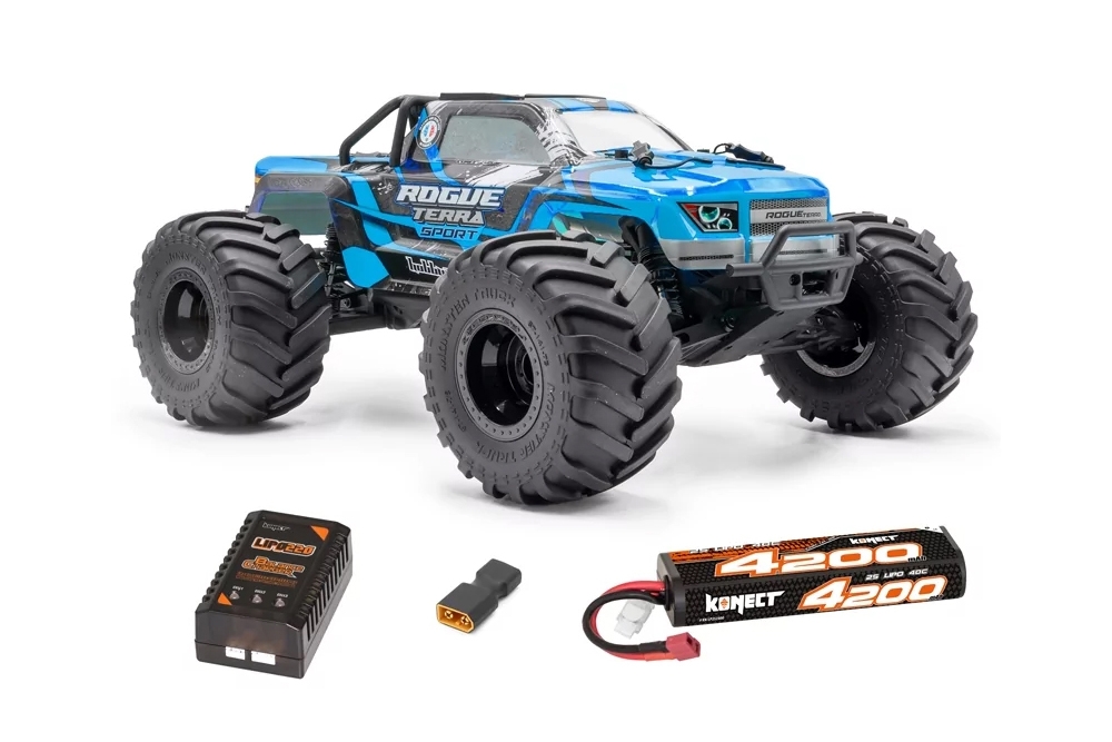 ROGUE TERRA SPORT RTR Brushless Monster Truck 4WD (15kg servo), modrá + aku a nabíječ