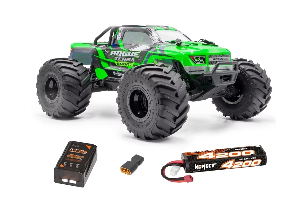 ROGUE TERRA SPORT RTR Brushless Monster Truck 4WD (15kg servo), zelená + aku a nabíječ